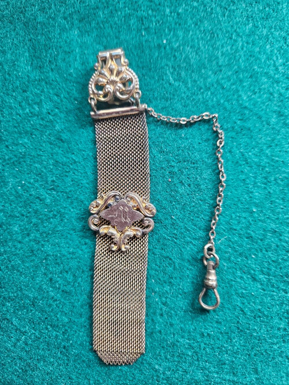 Antique Watch Fob Chain Fancy Monogram A Gold Tone S.O. Bigney & Company